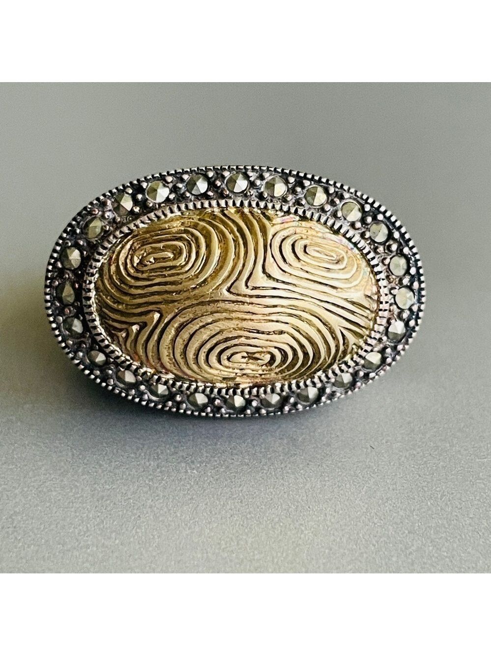Vintage Judith Jack Gold Rush Vermeil Sterling Silver Oval Ring With Mar…